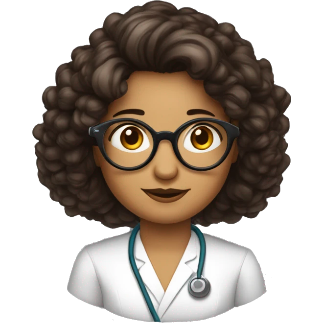Dessine-moi une doctoresse avec de longs cheveux noirs, des yeux noirs et des larges lunettes marrons. emoji