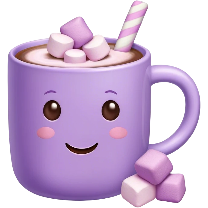 pastel mug of hot chocolate with violet pastel marshmallows  emoji