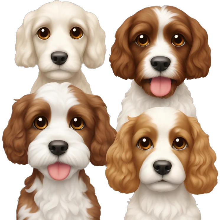 3 cavoodles one red/brown, one white and one cream emoji