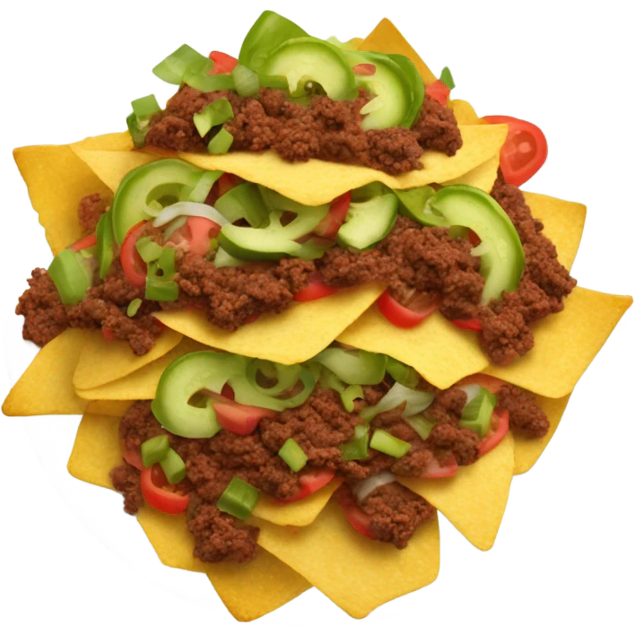 Nachos with beef, lettuce, tomatoes, jalapeños emoji