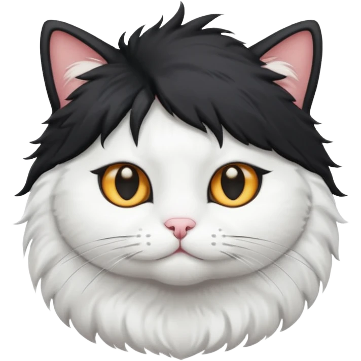 white cat with centre-part black toupee on the head emoji