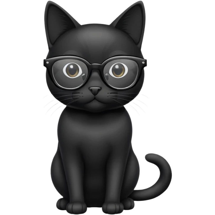 black cat full body wearing glasses with clear square modern frames emoji