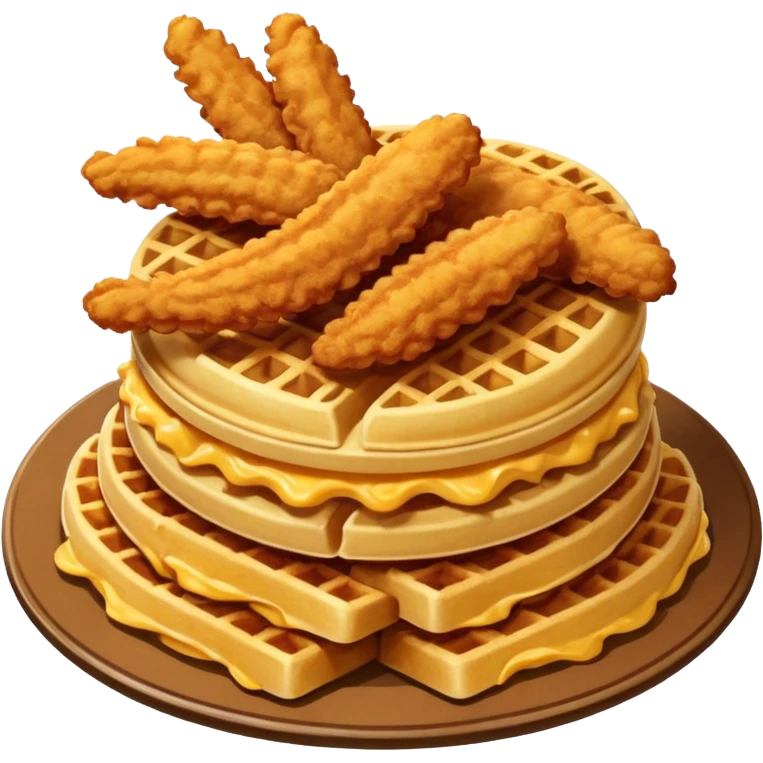 Chicken tenders, creamy Mac and cheese, and waffle fries emoji