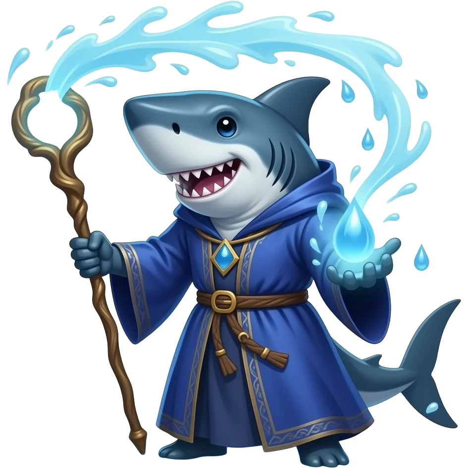 A shark wizard casting a spell to make it rain emoji