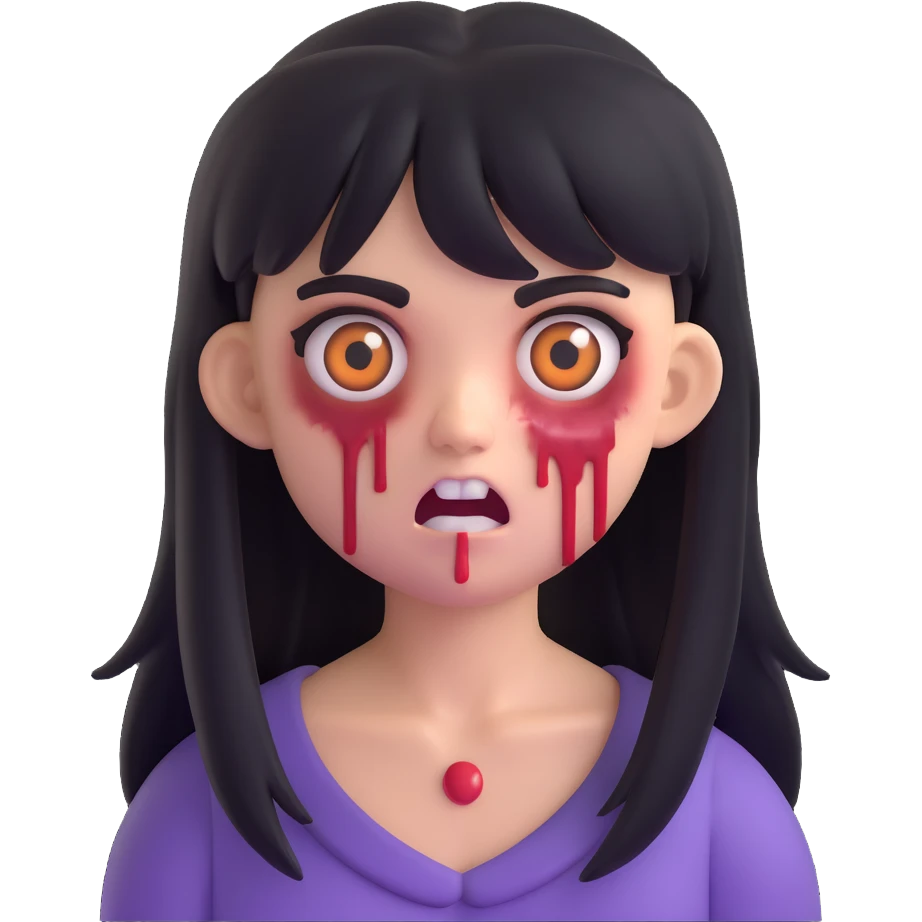 scary zombie girl emoji, medium long black hair with bangs, scary expression emoji