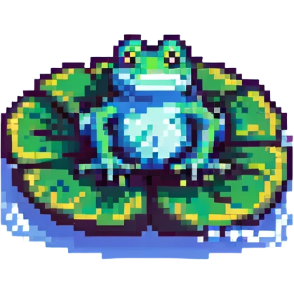 a sad frog pixel art sitting on a lily pad emoji