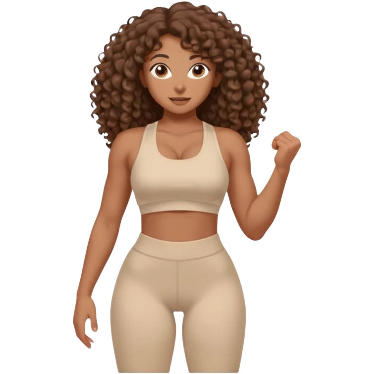 Create dream body girl with big glute and small waist and brown curly long hair with pastel beige gym clothes  emoji