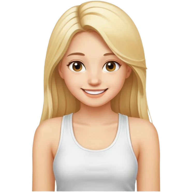 girl with long blonde hair smiling with white tank top emoji
