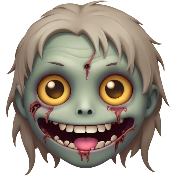 Cinematic Cute Zombie Portrait Emoji, with a delightfully quirky, slightly disheveled face in muted ashen hues, featuring quirky bright eyes and a playful, stitched-together smile, simplified yet irresistibly charming, highly detailed with a soft glowing outline that captures the adorable, offbeat spirit of a zombie who’s more cute than creepy! emoji