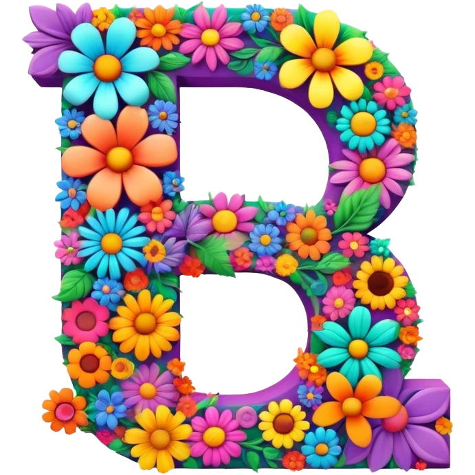 3D, gothic style psychedelic colored capital Letter Q with hippie style flower border emoji