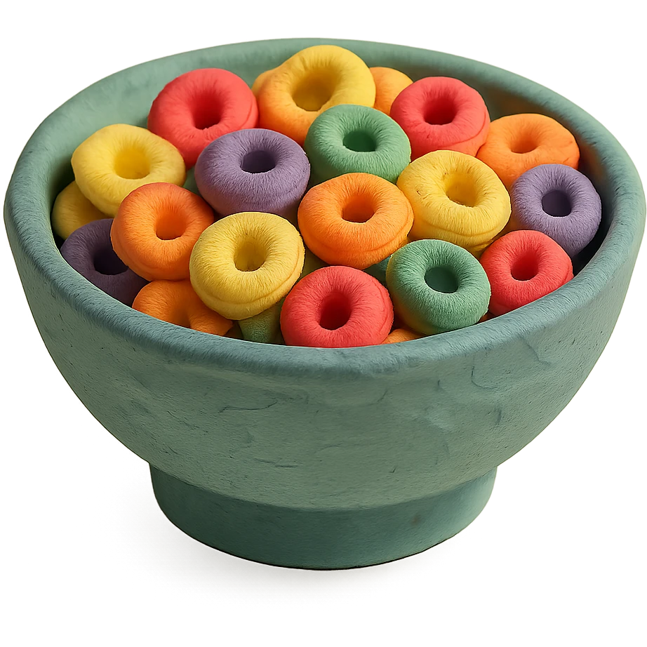 ceramic bowl of colorful fruity cereal emoji
