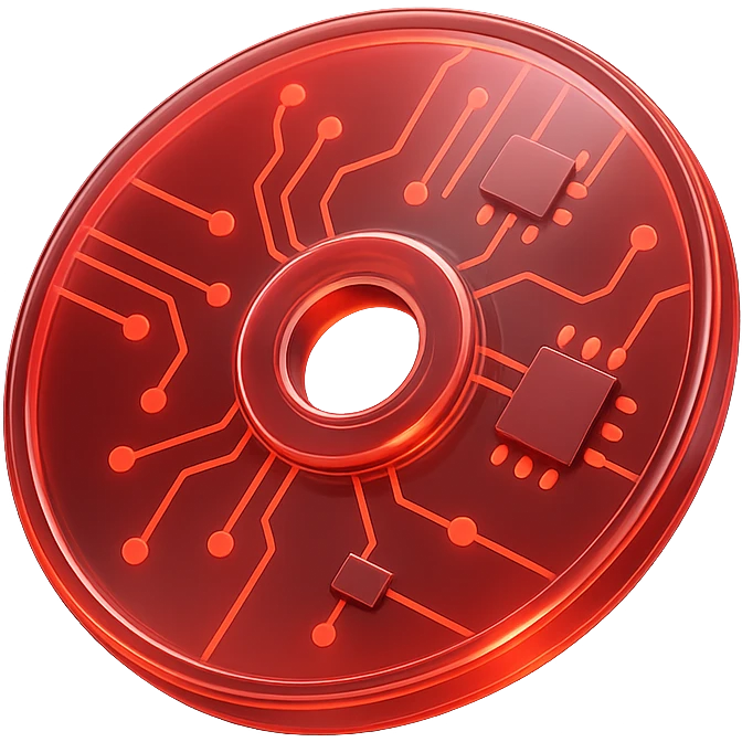 A minimalist CD disc with abstract pattern, glowing effect, red color emoji