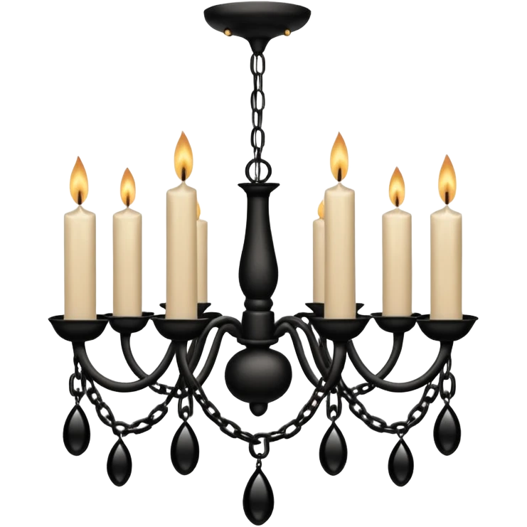 Simple minimalistic hanging wide short chained black Ceiling chandelier with beige-white candles emoji