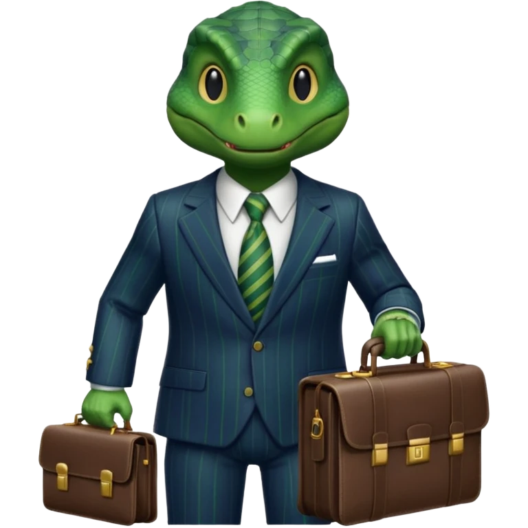 reptilian in a pinstripe suit holding a briefcase emoji