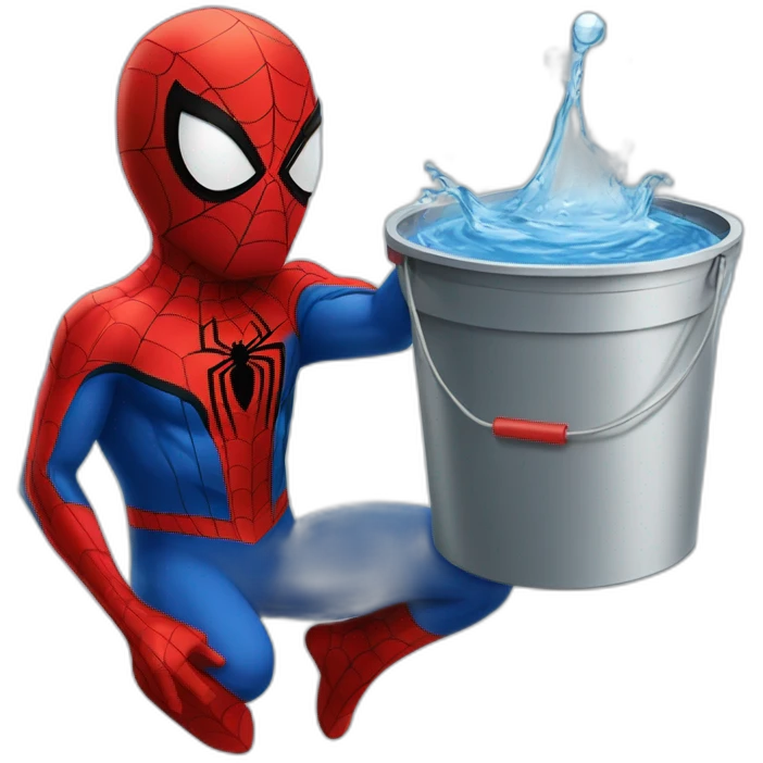 Spider man holdi a bucket of water emoji