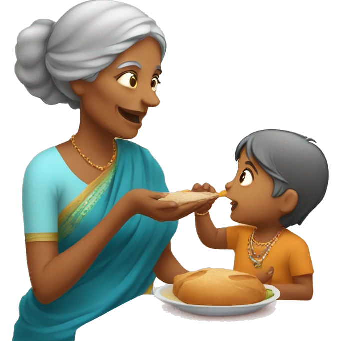 Indian grandmother feeding toddler grand daughter  emoji