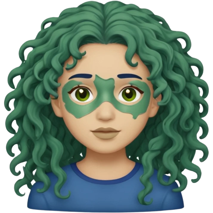 messy green clay mask curly long dark blue hair emoji