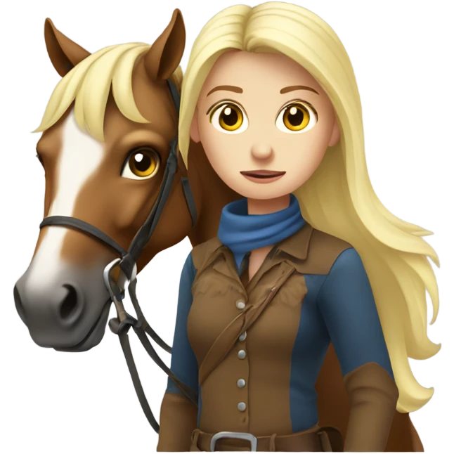 White blonde girl riding horse looking sad emoji