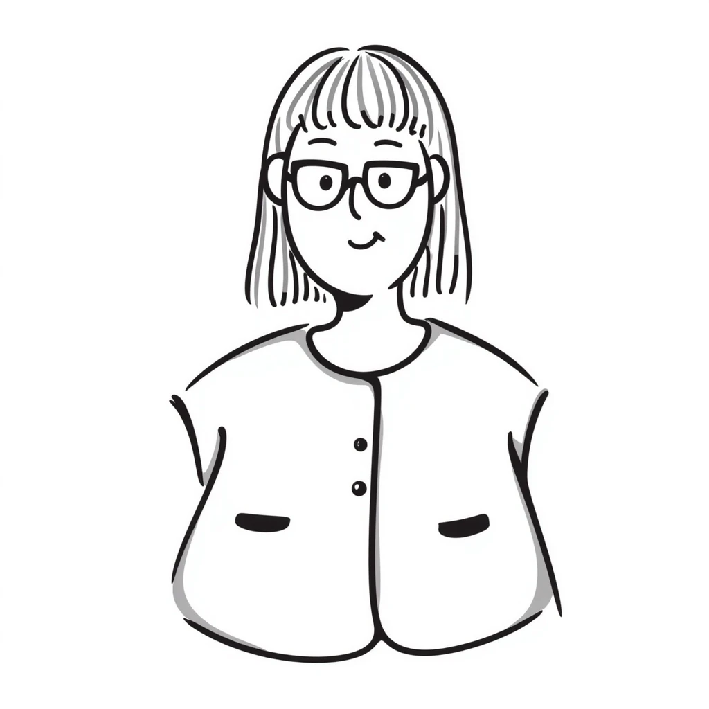 Hand-drawn plus size blonde person wearing glasses and a button-up vest emoji