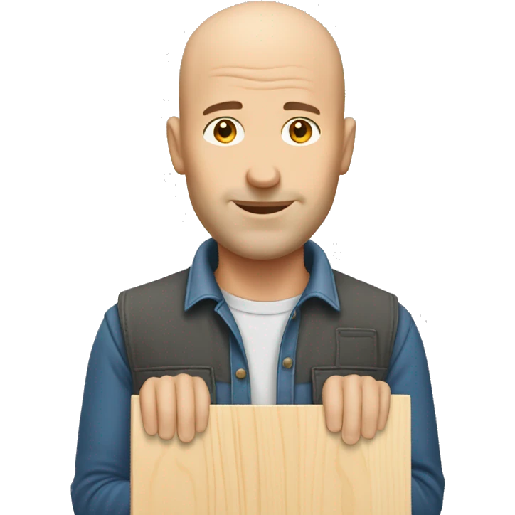 Bald Caucasian man building wooden board with hole in it emoji