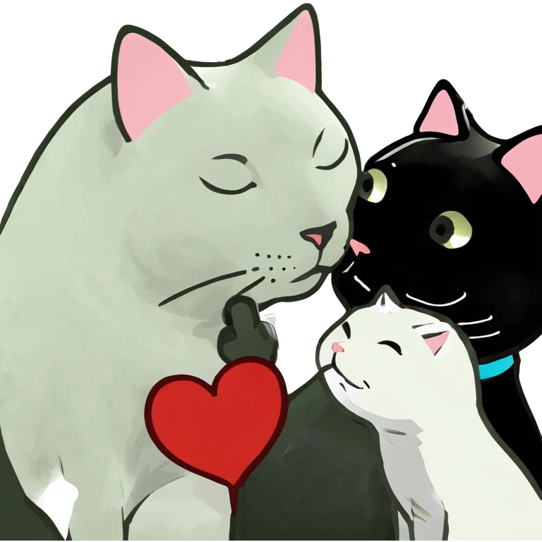 Big black cat kissing a white cat with hearts  emoji
