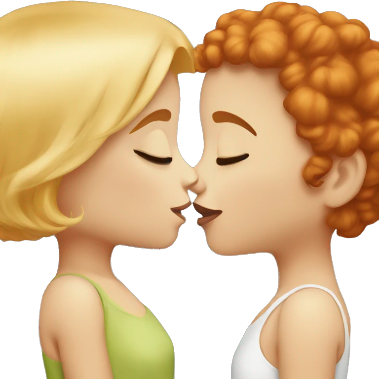 Redhead girl kissing blonde short hair girl emoji