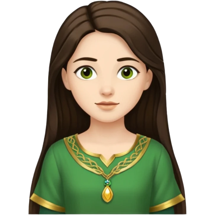 Juno from Olympus Gods with long dark brown hair, green tunic emoji