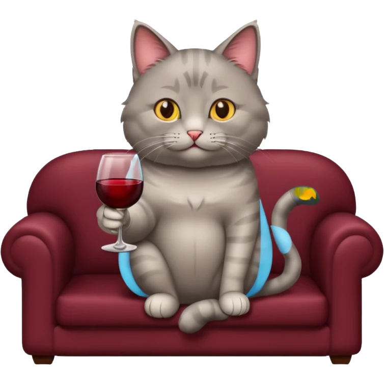 gray Cat sitting On A Couch holding Wine emoji