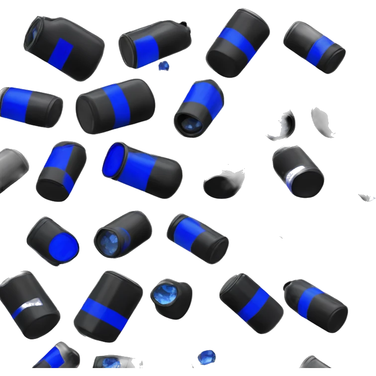 Futuristic tall thin narrow width rectangular military cannister colored matte black with cobalt blue rock crystals peeking out emoji