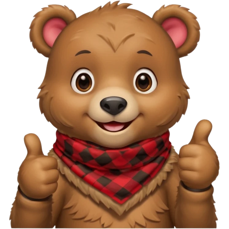 a cute bear smiling and giving thumbs up, wearing red Checkered Triangle scarf emoji