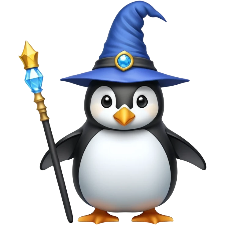 Penguin wearing a wizard hat and holding a magic wand emoji