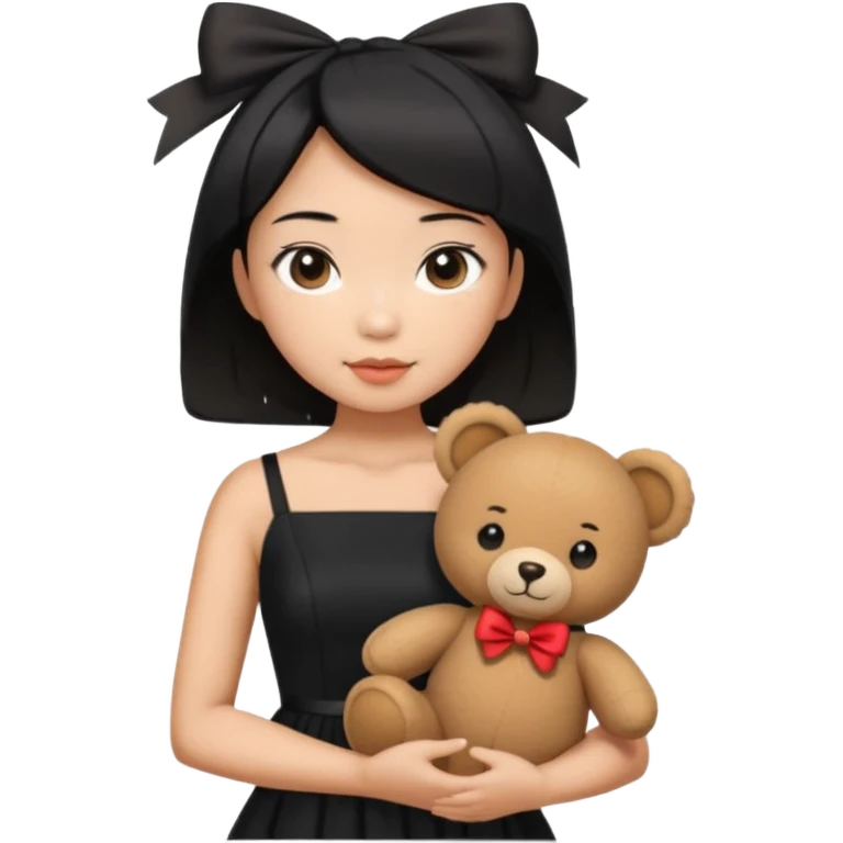 asian black short shoulder length hair tanned woman, black dress girly things emoji