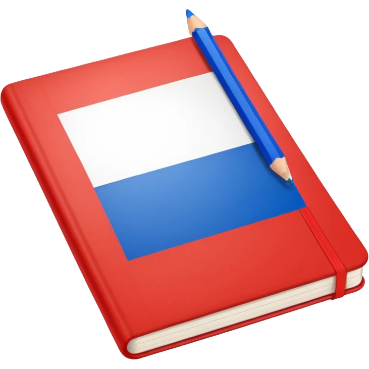 book with Russian flag colors, open notebook and pencil nearby emoji