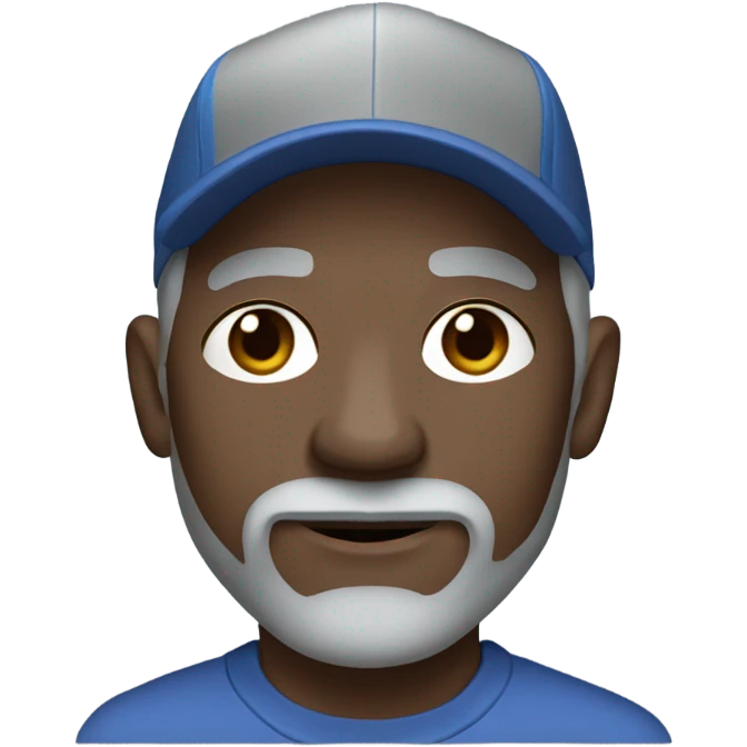 Man with blue eyes grey hair and grey goatee wearing ball cap holding long hair black chihuahua emoji