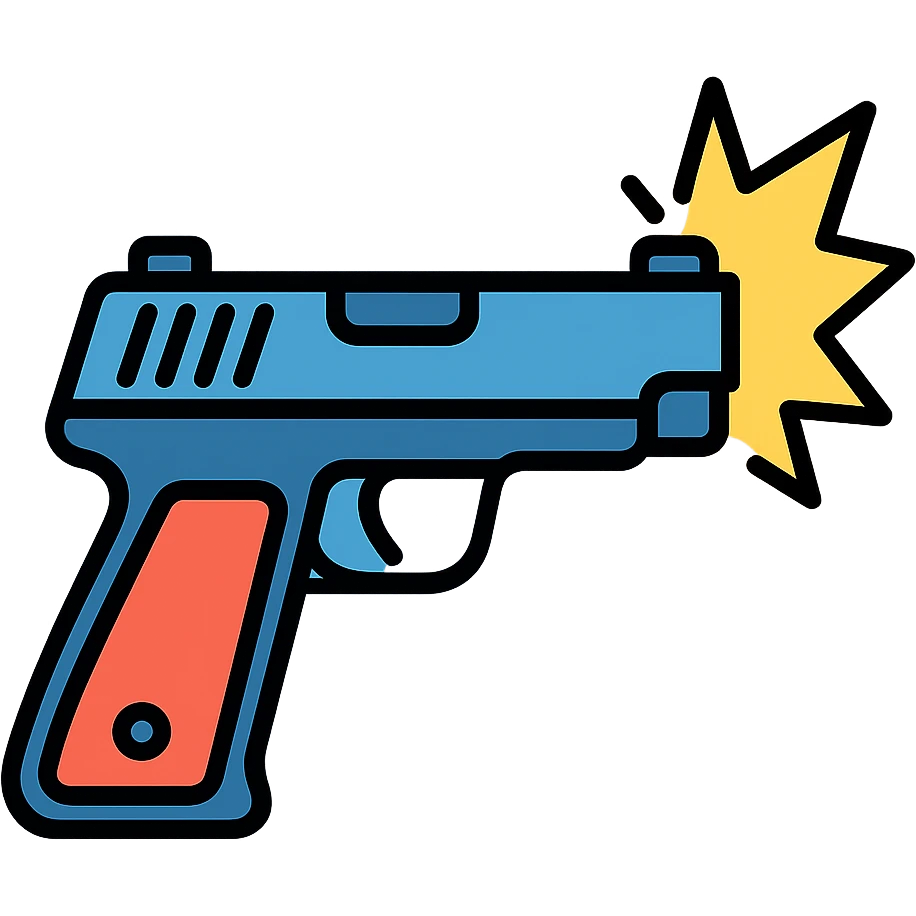 Colorful icon of a gun firing with muzzle flash emoji