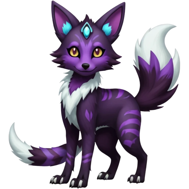 Kawaii dark black purplish blackish edgy fantasy ethereal feline-vernid-sergal-monster-furret-Lycanroc-umbreon-fursona animal creature full body with intricate markings  emoji