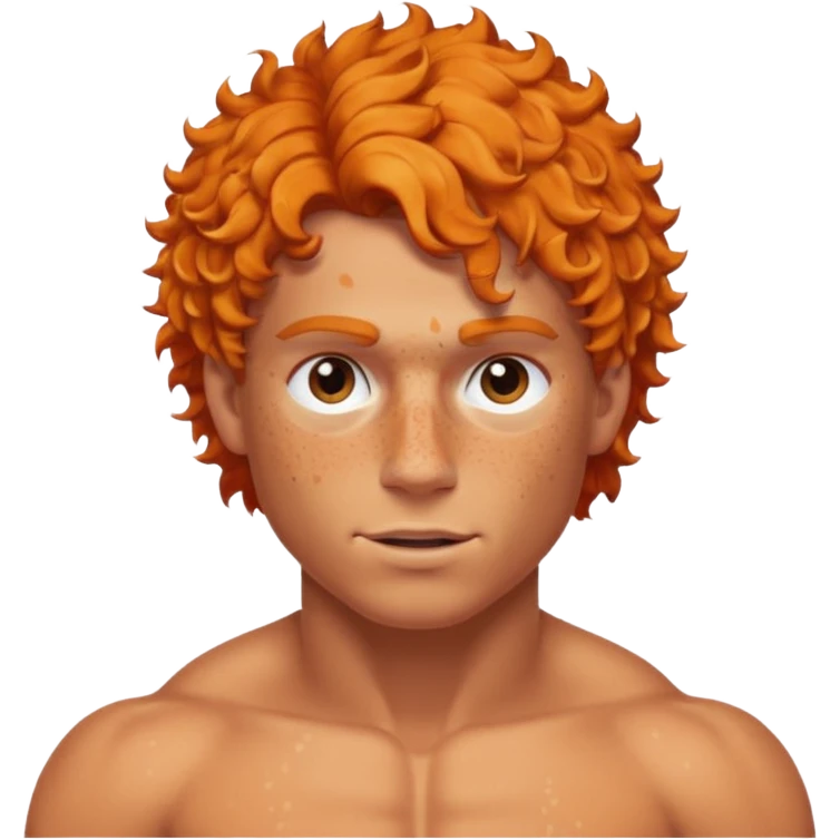 A shirtless muscular White man, with curly Orange short hair, táper Fade cut And FreCles on the face emoji