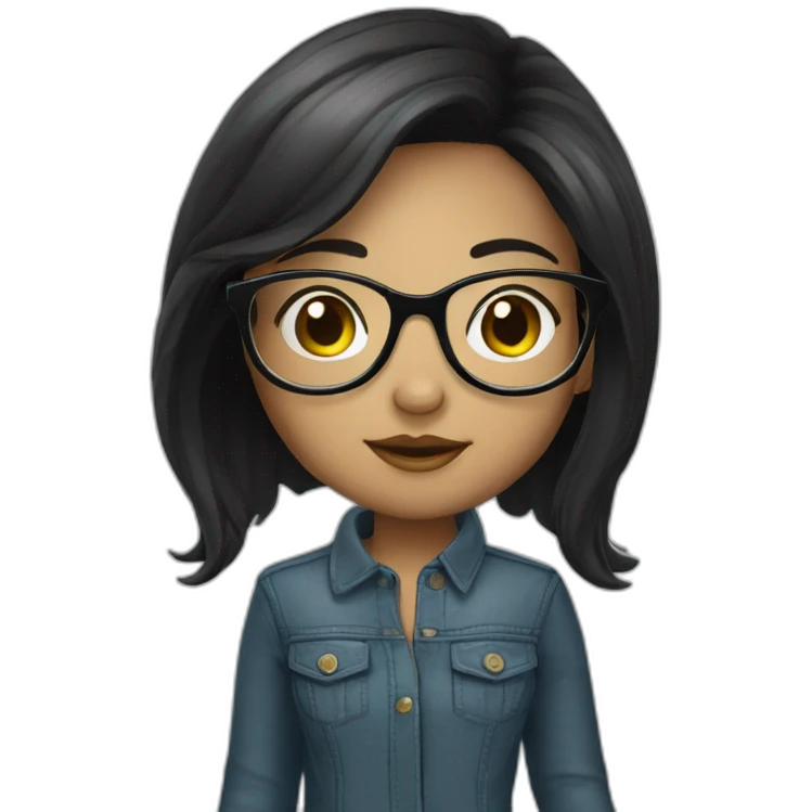 cute chic girl black long hair and round glasses emoji