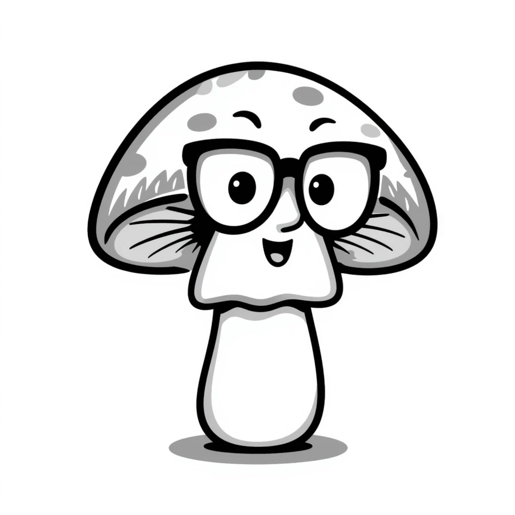mushroom with glasses and a smile emoji