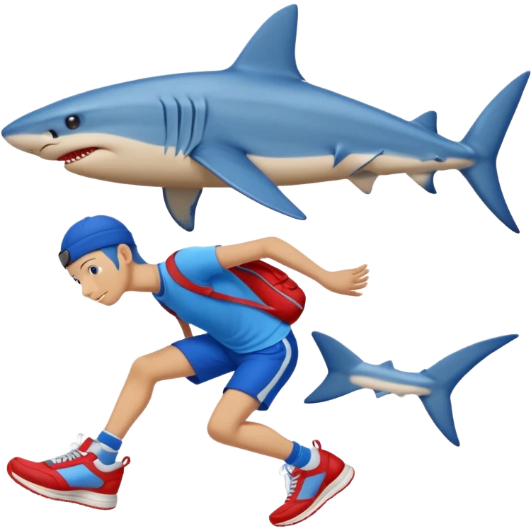 A blue shark with blue human legs and red sneakers emoji
