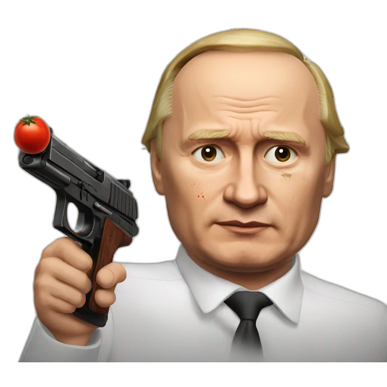 Vladimir Poutine shooting nobody and with tomato stains on his face emoji