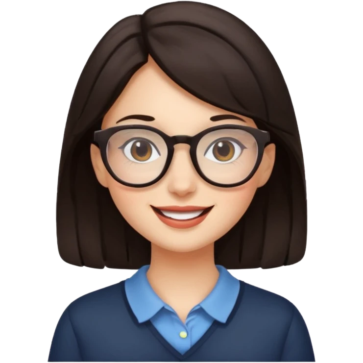 an aesthetic happy girl with dark brunette hair and glasses  emoji