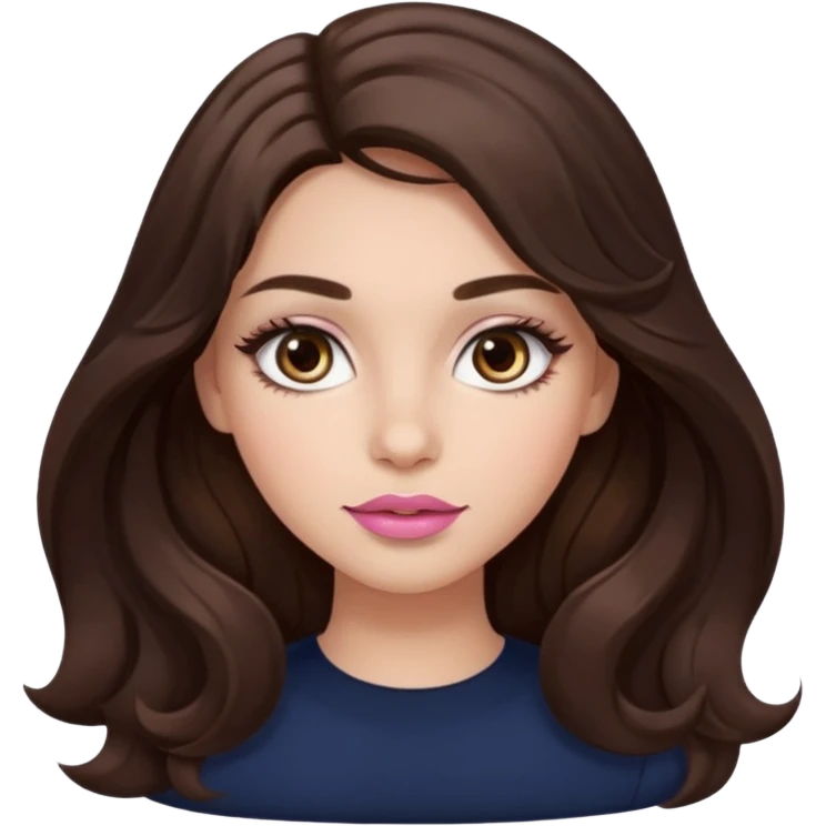 girl with wavy long dark brown hair, brown eyes, light to medium complexion, long lashes, almond shaped eyes, light pink lipstick emoji