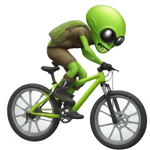 alien ride on downhill bike wearing a hat emoji
