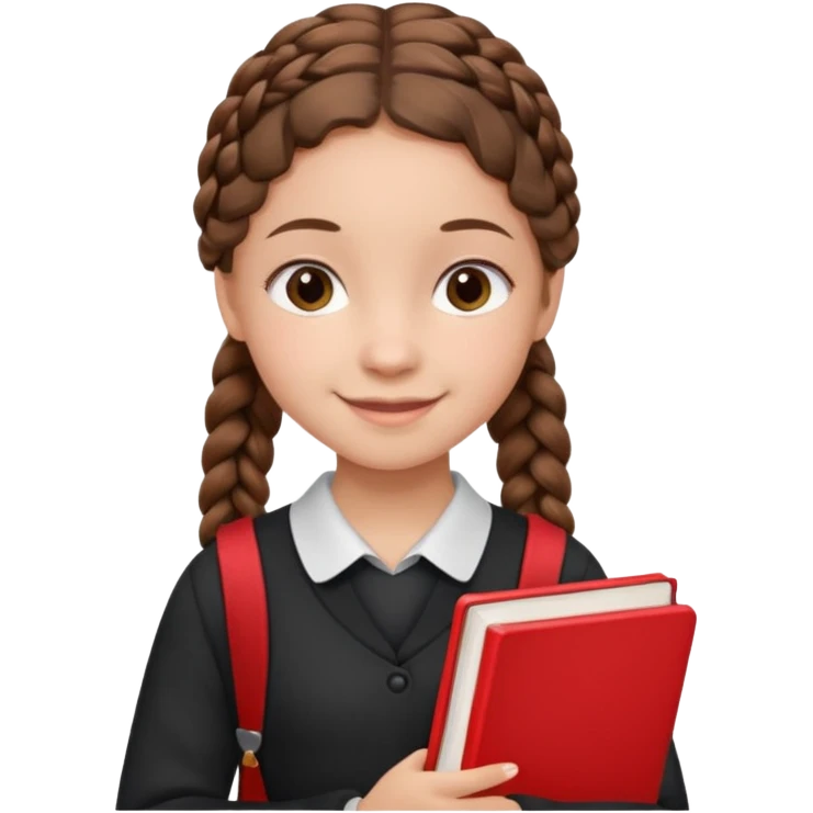 brown braid hair girl kid, student, black gile, red book emoji
