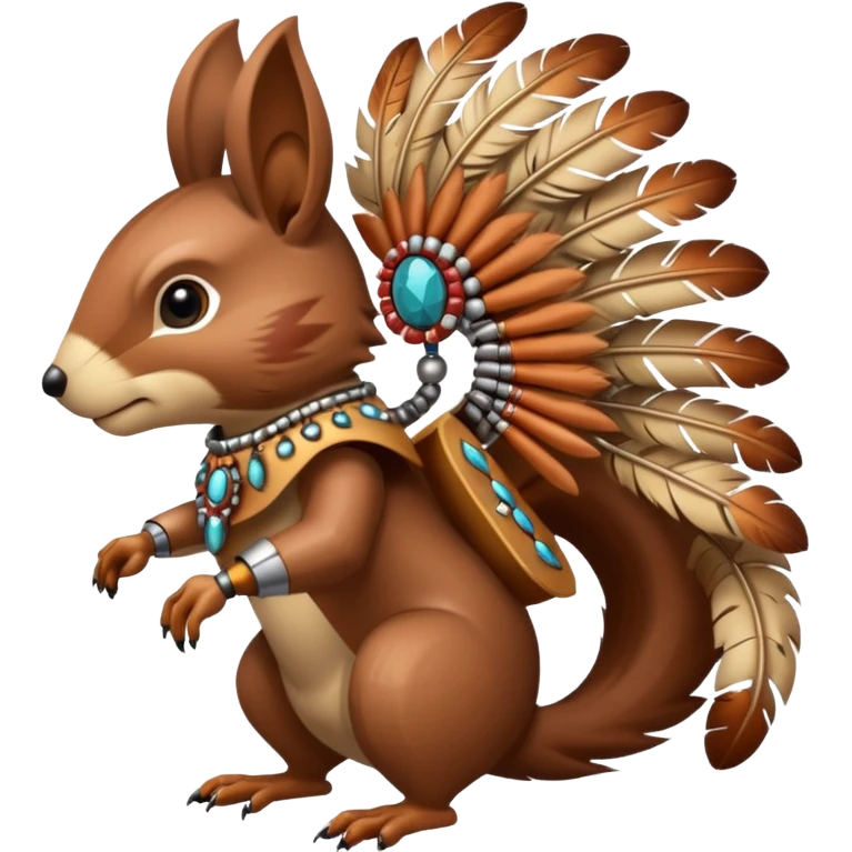 Full Robotic squirrel wearing native American regalia with feathers and beads emoji