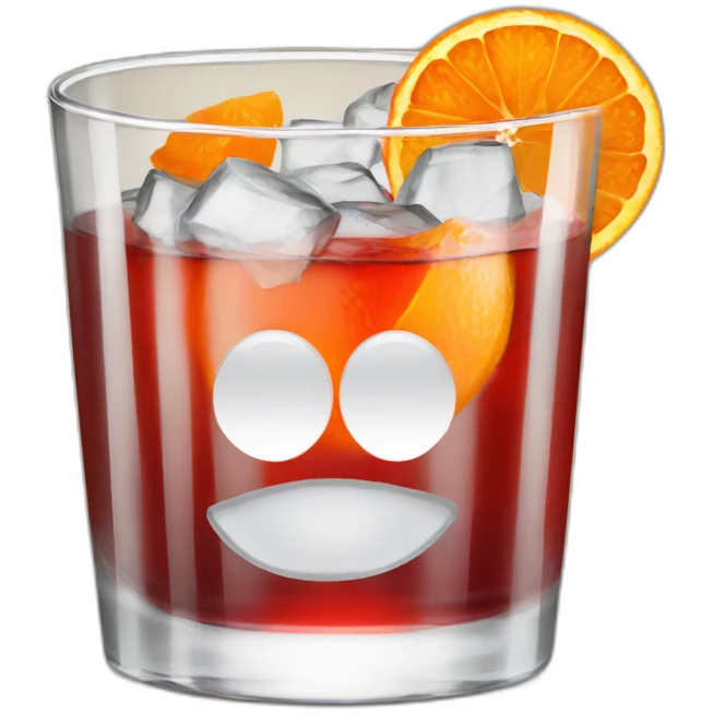 negroni in a rocks glass with an orange peel emoji