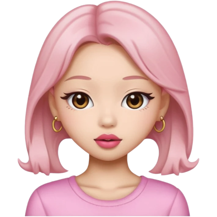 “Cartoon emoji of Jennie from BLACKPINK, heart-shaped face, almond upturned eyes, defined jawline, soft blush, chic expression emoji