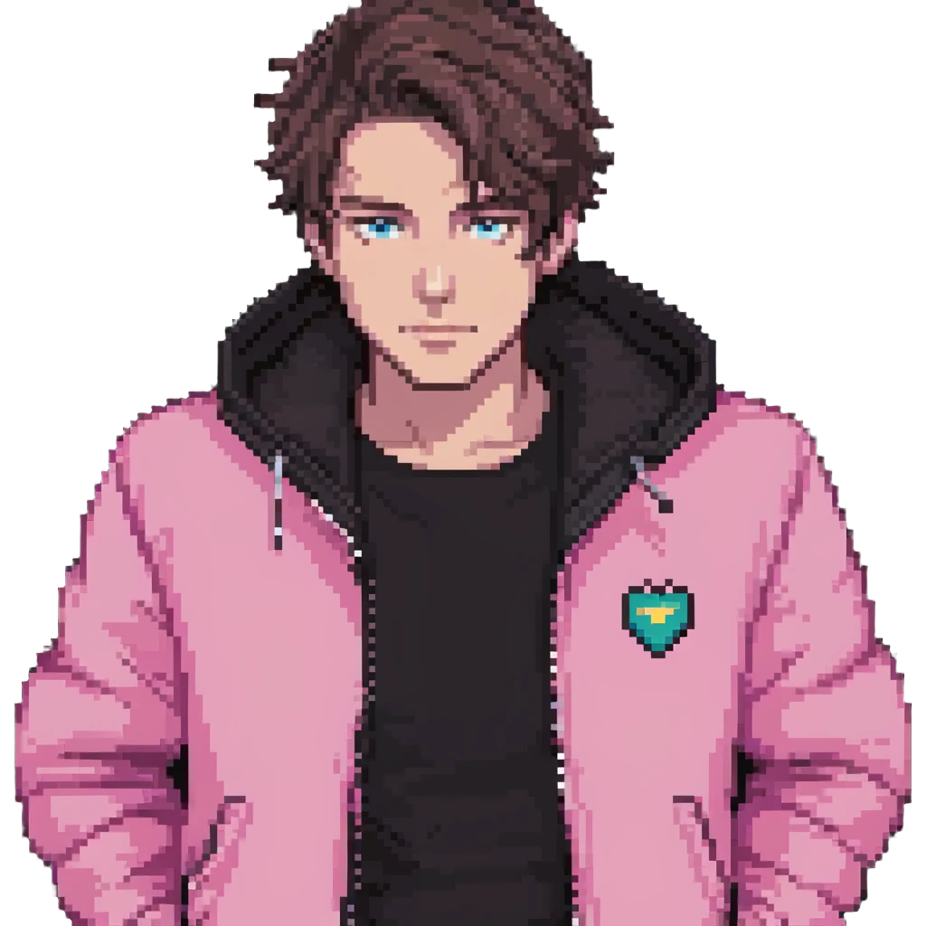 Garett Garrison from Minecraft movie wearing a pink jacket emoji