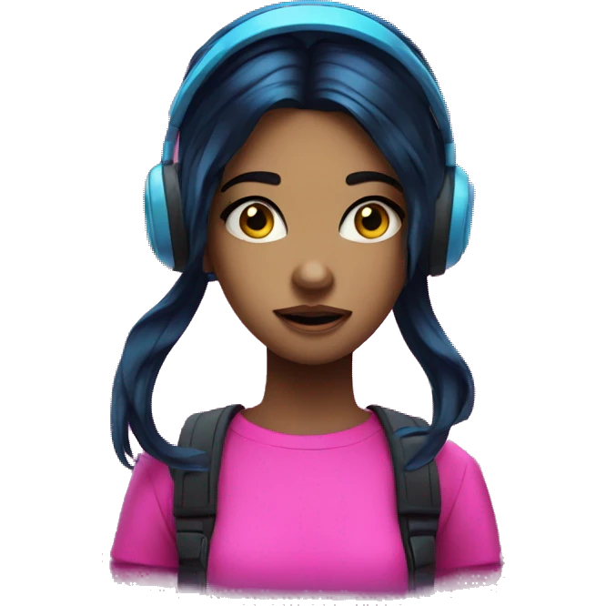 Girl, dark hair, neon pink blue, music, surprised , emoji, cartoon, futuristic  emoji